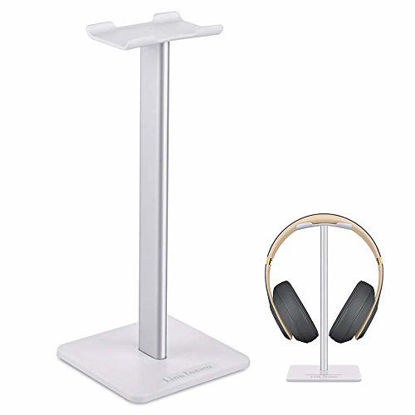 Picture of Headphone Stand Headset Holder Gaming Headset Holder with Aluminum Supporting Bar Flexible Headrest Anti-Slip Earphone Stand for All Headphones, White