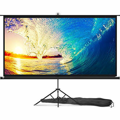 Picture of Projector Screen with Stand 100 inch - Indoor and Outdoor Projection Screen for Movie or Office Presentation - 16:9 HD Premium Wrinkle-Free Tripod Screen for Projector with Carry Bag and Tight Straps