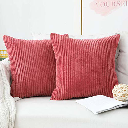 Picture of Home Brilliant 2 Pack Large Solid Striped Corduroy Euro Throw Pillow Cushion Cover Sham for Patio, 26 x 26 inch(66cm), Dry Rose Pink