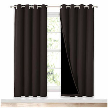 Picture of NICETOWN 100% Blackout Window Curtain Panels, Full Light Blocking Drapes with Black Liner for Nursery, 72 inches Drop Thermal Bedroom Drapes and Curtains (Brown, 2 Pieces, 52 inches Wide Per Panel)
