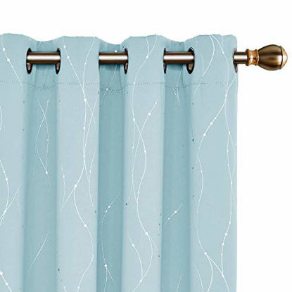 Picture of Deconovo Sky Blue Blackout Grommet Curtains Pair Thermal Insulated Window Curtains with Wave Line Dots Printed Pattern for Kids Room 52 x 45 Inch Sky Blue 2 Panels