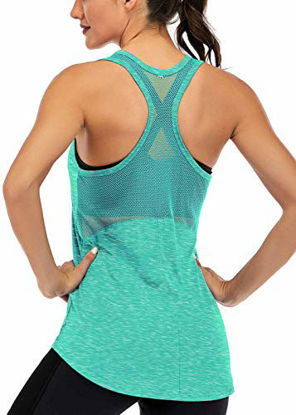 Picture of Fihapyli Workout Tank Tops for Women Sleeveless Yoga Tops for Women Mesh Back Tops Racerback Muscle Tank Tops Workout Tops for Women Backless Gym Tops Running Tank Tops Activewear Tops LightGreen L