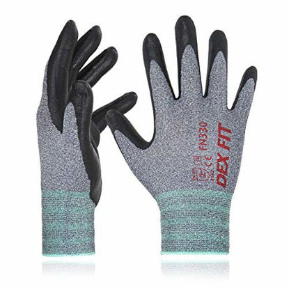 Picture of DEX FIT Nitrile Work Gloves FN330, 3D Comfort Stretch Fit, Durable Power Grip Foam Coated, Smart Touch, Thin Machine Washable, Grey Medium 3 Pairs Pack