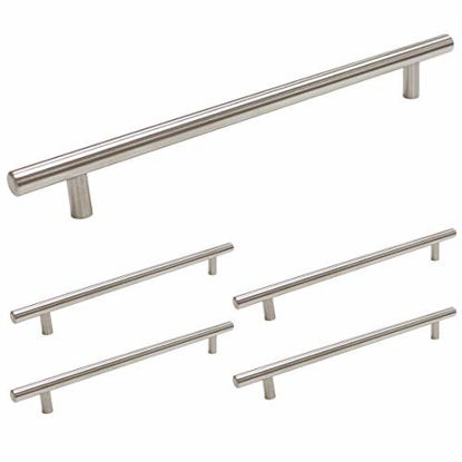 Picture of homdiy Cabinet Pulls Brushed Nickel 10in Modern Cabinet Handles 5 Pack - HD201SN Kitchen Cabinet Hardware Brushed Nickel Cabinet Drawer Pulls for Bedroom, Closet, Wardrobe