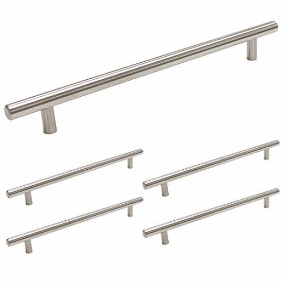Picture of homdiy Cabinet Pulls Brushed Nickel 10in Modern Cabinet Handles 5 Pack - HD201SN Kitchen Cabinet Hardware Brushed Nickel Cabinet Drawer Pulls for Bedroom, Closet, Wardrobe