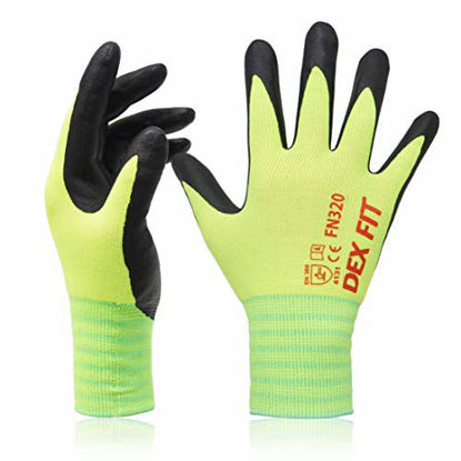 Picture of DEX FIT Neon Green Gardening Gloves FN320, 3D Comfort Stretch Fit, Power Grip, Thin Lightweight, Durable Foam Nitrile Coating, Machine Washable, Medium 3 Pairs