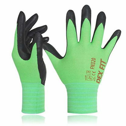Picture of DEX FIT Gardening Work Gloves FN320, 3D Comfort Stretch Fit, Power Grip, Thin Lightweight, Durable Foam Nitrile Coating, Machine Washable, Green XX-Large 3 Pairs Pack
