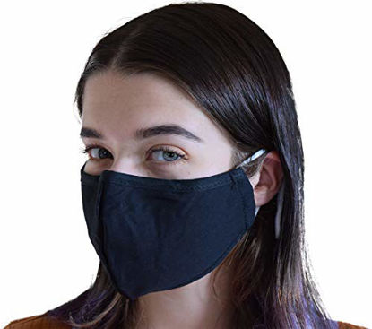 Picture of Face Covering reusable with Filter Insert Pocket,Adjustable Ear Loops, Nose Wire, 3-layer cotton cloth fabric, for teens, men, women, seniors, Washable,breathable, black, 5-pack