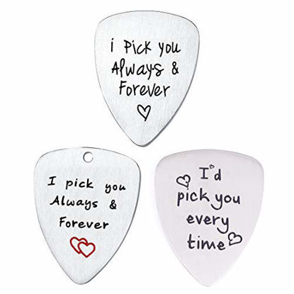 Picture of Guitar Picks Stainless Steel Pick Dad Lettering Guitar Picks Celluloid Mediators For Acoustic Electric Guitar Bass Rock Pick Accessories (3Pcs Guitar Pick)
