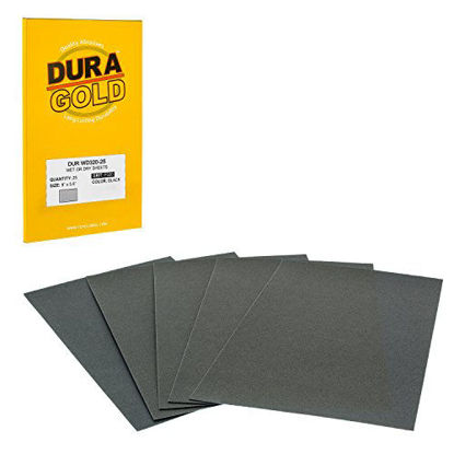 Picture of Dura-Gold - Premium - Wet or Dry - 320 Grit - Professional cut to 5-1/2" x 9" Sheets - Color Sanding and Polishing for Automotive and Woodworking - Box of 25 Sandpaper Finishing Sheets