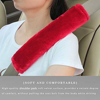 Picture of Soft Faux Sheepskin Seat Belt Shoulder Pad for a More Comfortable Driving, Compatible with Adults Youth Kids - Car, Truck, SUV, Airplane,Carmera Backpack Straps 2 Packs Red