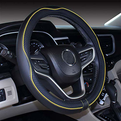 Picture of Mayco Bell Microfiber Leather Car Medium Steering wheel Cover (14.5''-15'',Black Yellow)