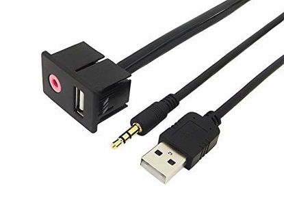 Picture of LECMARK Universal 1.5M Flush Mount Cable Autos 3.5mm USB AUX Headphone Male Jack Mounting Modified Socket for Volkswagen Toyota Car