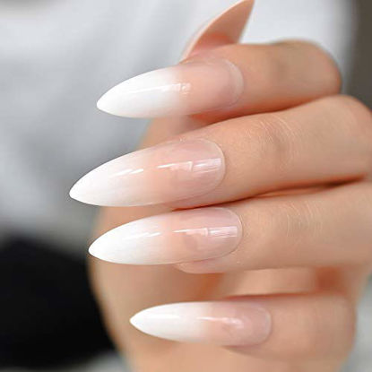 Picture of CoolNail Gradeint Natural Nude Pink Stiletto False Fake Nails Ombre French Extra Long Pointed Salon Press On Wear UV Nail Art Tips