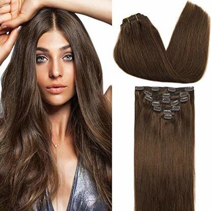 Picture of GOO GOO 22 Inch Clip in Human Hair Extensions Chocolate Brown Straight Real Natural Hair Extensions Clip in Thick Hair Weft 120g 7pcs