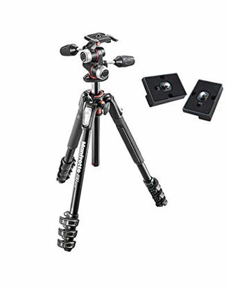 Picture of Manfrotto MK190XPRO4-3W Aluminum Tripod with 3-Way Pan/Tilt Head and Two ZAYKiR Quick Release Plates for The RC2 Rapid Connect Adapter