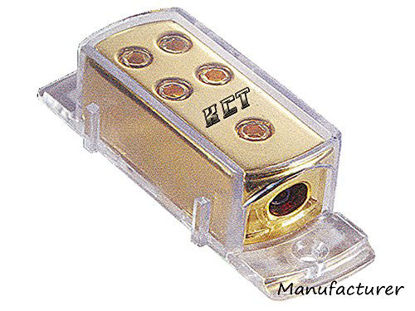 Picture of 24K Real Gold Plating Power and Ground Distribution Block 1x4ga Input 4x8ga Output