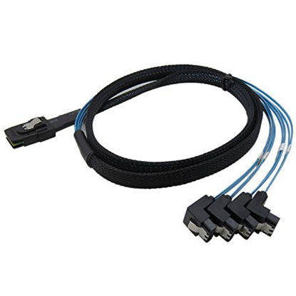 Picture of CABLEDECONN H0202 1M Mini SAS 36P SFF-8087 to 4 SATA 7Pin 90 Degrees Target Hard Disk Data Cable, Blue