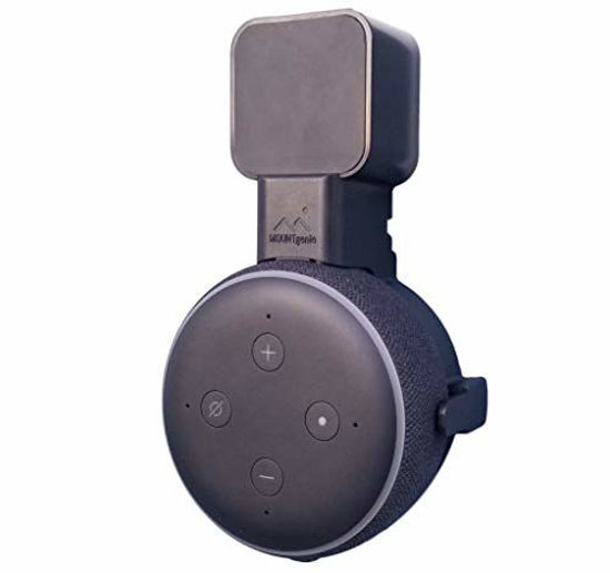 Picture of The Dot Genie | Amazon Echo Dot 3rd Gen Wall Mount | The Original Outlet Hanger | No Muffled Sound | Exposed Speaker Grill, Mics, and Lights | Designed in USA (Black, 1-Pack)