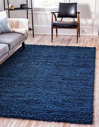 Picture of Unique Loom Solo Solid Shag Collection Modern Plush Navy Blue Area Rug (7' 0 x 10' 0)