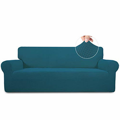 Picture of Easy-Going Stretch Sofa Slipcover 1-Piece Couch Sofa Cover Furniture Protector Soft with Elastic Bottom for Kids, Spandex Jacquard Fabric Small Checks(Sofa,Peacock Blue)