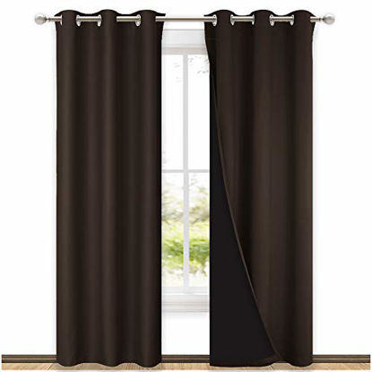 Picture of NICETOWN High End Thermal Curtains, Full Blackout Curtains 84 inches Long for Dining Room, Soundproof Window Treatment Drapes for Hall Room, Brown, 42 inches Wide Per Panel, Set of 2 Panels