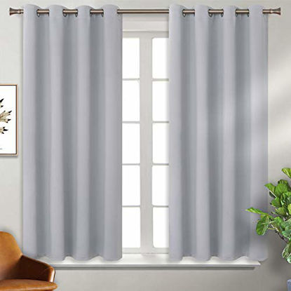 Picture of BGment Blackout Curtains for Living Room - Grommet Thermal Insulated Room Darkening Curtains for Bedroom, Set of 2 Panels (52 x 45 Inch, Light Grey)