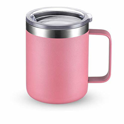 Picture of CIVAGO Stainless Steel Coffee Mug Cup with Handle, 12 oz Double Wall Vacuum Insulated Tumbler with Lid Travel Friendly (Pink, 1 Pack)