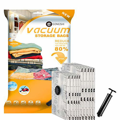 Picture of GONGSHI Vacuum Storage Bags (5 x Large, 5 x Medium), Space Saver Sealer Compression Bags with Travel Hand Pump