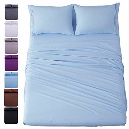 Picture of Twin Size 4-Piece Bed Sheets Set Microfiber 1800 Thread Count Percale 16 Inch Deep Pockets Super Soft and Comforterble Wrinkle Fade and Hypoallergenic(Twin , Lake Blue)