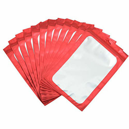 Picture of 100-pack resealable mylar ziplock bags with front window Smell Proof bag packaging pouch bag for lip gloss eyelash cookies sample food jewelry electronics |flat|cute|(Red, 3.93×7.08 inches)