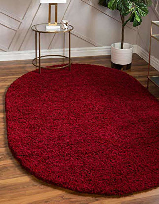 Picture of Unique Loom Solo Solid Shag Collection Modern Area Rug_SHG001, 5' x 8' Oval, Cherry Red