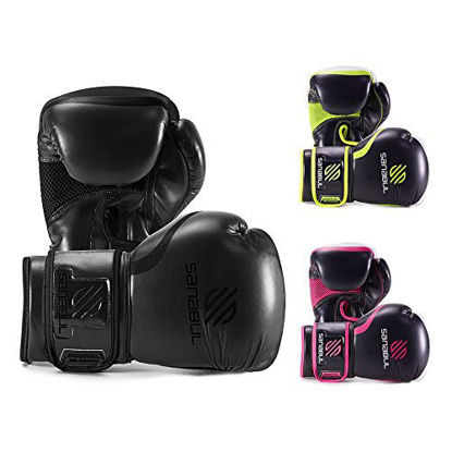Picture of Sanabul Essential Gel Boxing Kickboxing Fighting / Bag Gloves (All Black, 10 oz)