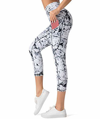 Picture of Dragon Fit High Waist Yoga Capri Leggings with 3 Pockets,Tummy Control Workout Running 4 Way Stretch Yoga Pants (Large, Capri29-Marble)