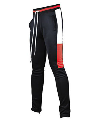 Picture of SCREENSHOTBRAND-P11855 Mens Hip Hop Premium Slim Fit Track Pants - Athletic Jogger Bottom with Side Multicolor Taping-Bk/Red-Medium