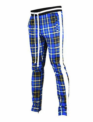 Picture of SCREENSHOTBRAND-P41902 Mens Hip Hop Premium Slim Fit Track Pants - Athletic Jogger Checker Pattern Print Taping Bottoms-Royal-Large