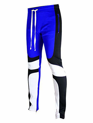 Picture of SCREENSHOTBRAND-P11031 Mens Hip Hop Premium Slim Fit Track Pants - Athletic Jogger Moto Cut & Sew Color Block Patch Bottoms-Royal-Medium