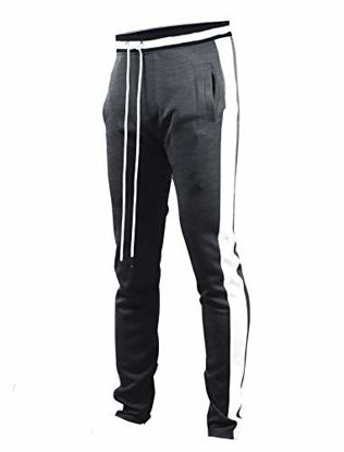 Picture of SCREENSHOTBRAND-S41700 Mens Hip Hop Premium Slim Fit Track Pants - Athletic Jogger Bottom with Side Taping-Mard Black-Large
