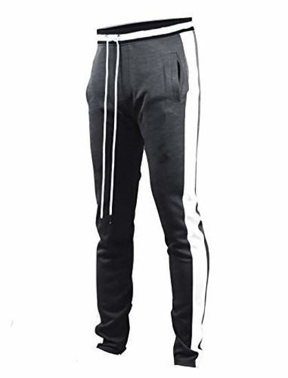 Picture of SCREENSHOTBRAND-S41700 Mens Hip Hop Premium Slim Fit Track Pants - Athletic Jogger Bottom with Side Taping-Mard Black-Large