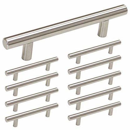 Picture of homdiy Cabinet Handles Brushed Nickel Drawer Pulls - HD201SN Cabinet Hardware Stainless Steel Kitchen Cupboard Handles Cabinet Handles,10 Pack 3-1/2in Hole Centers Handles for Dresser Drawers