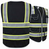 Picture of JKSafety 9 Pockets High Visibility Zipper Front Safety Vest Black with Dual Tone High Reflective Strips Meets ANSI/ISEA Standards (Black Yellow Strips, Large)