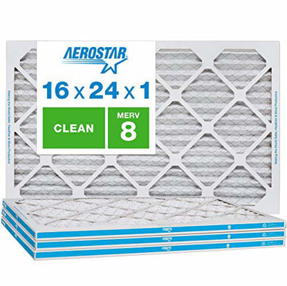 Picture of Aerostar Clean House 16x24x1 MERV 8 Pleated Air Filter, Made in The USA, (Actual Size: 15 3/4"x23 3/4"x3/4"), 4-Pack, White