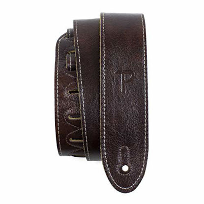 Picture of Perri's Leathers Deluxe Soft Italian Leather Guitar Strap, Super Soft Suede Backing, 2" inches Wide, Adjustable length from 43.5" to 56" inches, Mahogany