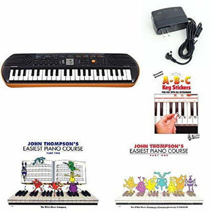 Picture of Casio SA76 44 Keys 100 Tones Keyboard bundle with Casio Power Supply, Three Part John Thompson's Easiest Piano Course and ABC Keyboard Stickers