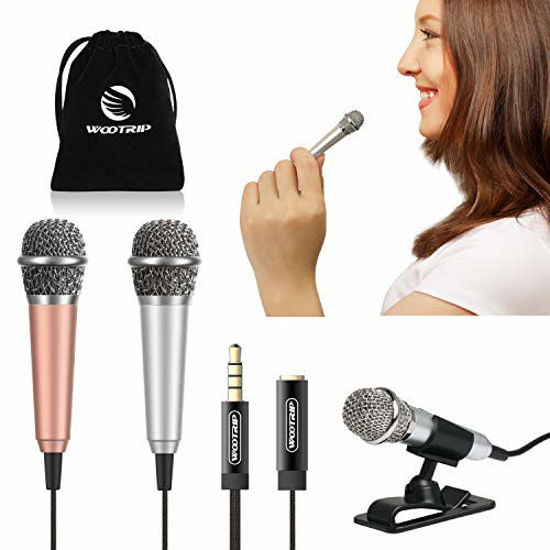 Picture of [2PCS] Mini Karaoke Microphone, Wootrip Mini Voice Recording Microphone Portable Karaoke Mic for Singing, Recording, Voice Recording (Gold and Silver)