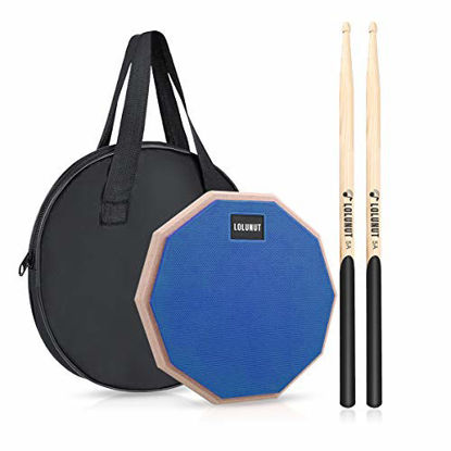 Picture of LOLUNUT 8 Inch Silent Drum Pad, Dumb Drum Beginner Rubber Practice Pad, with 5A Drum Sticks & Storage Bag