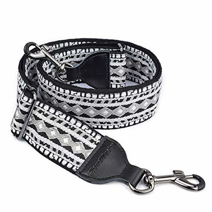 Picture of CLOUDMUSIC Banjo Strap Jacquard Woven With Leather Ends And Metal Clips (Black and White)
