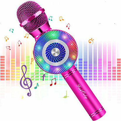 Picture of FishOaky Karaoke Microphone, Bluetooth Karaoke Microphone Portable Mic Player Speaker with LED For Kids Christmas Birthday Home Party KTV Outdoor (Rose Red)