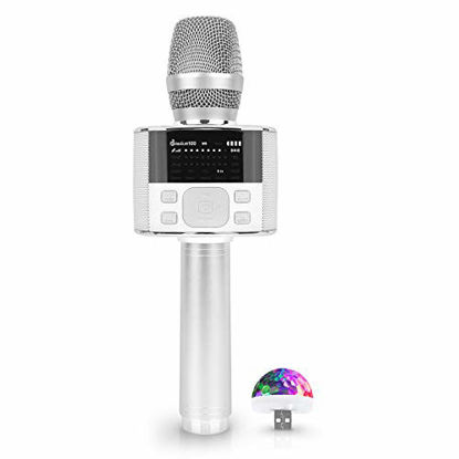 Picture of Miracle M100 - Wireless Bluetooth Karaoke Microphone, with LED Screen, portable handheld MIC & speaker for Christmas, Birthday, Home Party, Presentation Android/iPhone/PC, car accessories (White)
