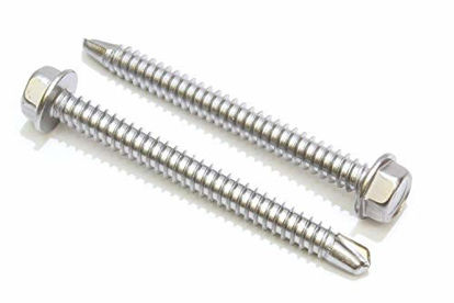 Picture of #10 X 2'' Stainless Hex Washer Head Self Drilling Screws, (100pc) 410 Stainless Steel Self Tapping Choose Size and Qty